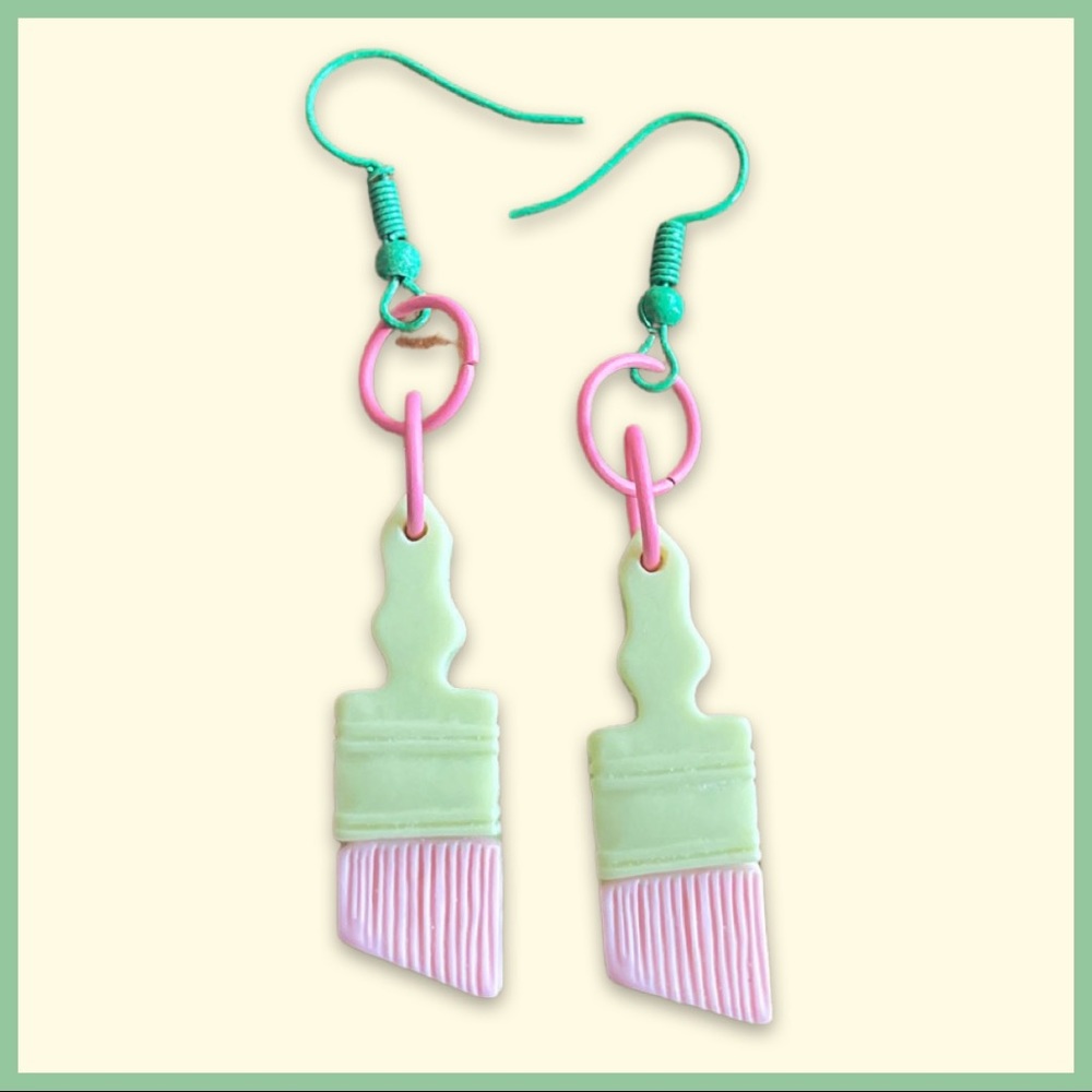Pastel Kawaii Dangling Paintbrush Earrings - Picture 1 of 6